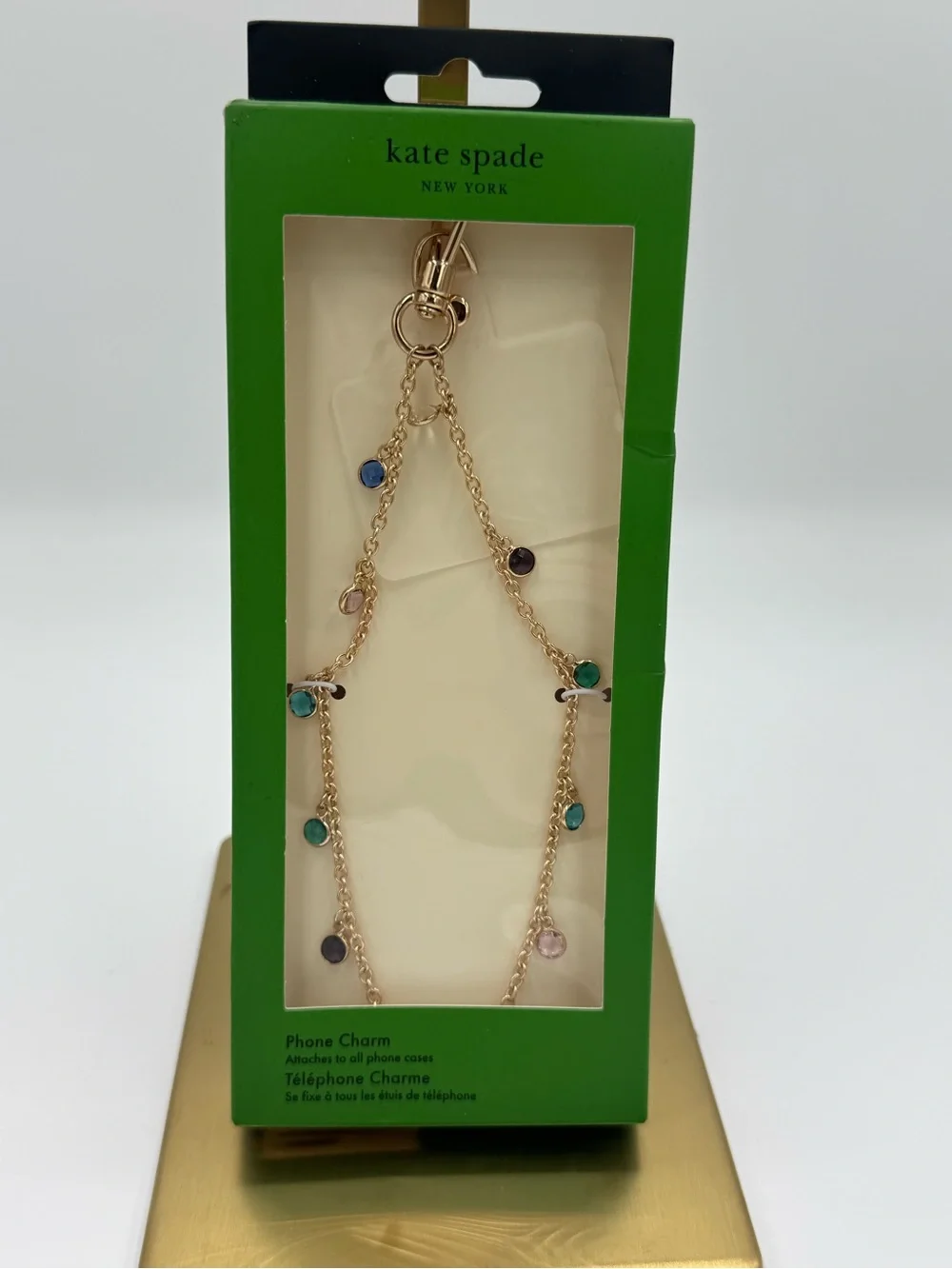 kate spade Gold Chain Phone Charm with Multicolor Gem Accents